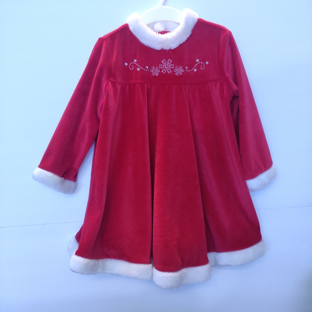Toddler Girl Santa Red Velour Party Dress Red White Faux Fir Trim Christmas 3T